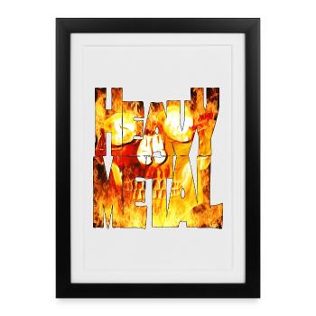 Flammender Schädel Heavy Metal Schriftzug - Gerahmtes Poster (27 × 37 cm) - Schwarz - Vorne