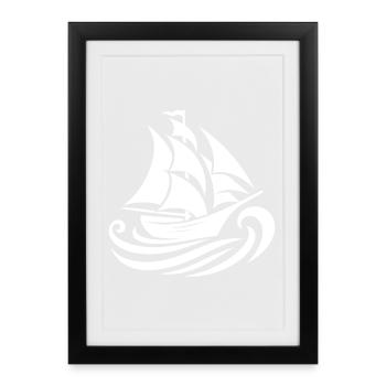 Sailboat silhouette sea and waves - Framed poster (27 × 37 cm) - black - Front