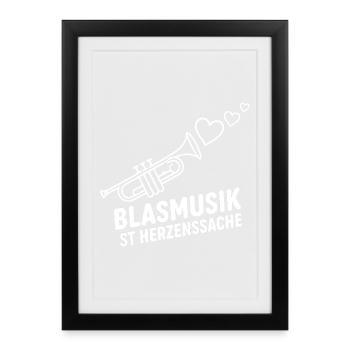 Blasmusik Herzensache – Trompete Musikant Design - Gerahmtes Poster (27 × 37 cm) - Schwarz - Vorne