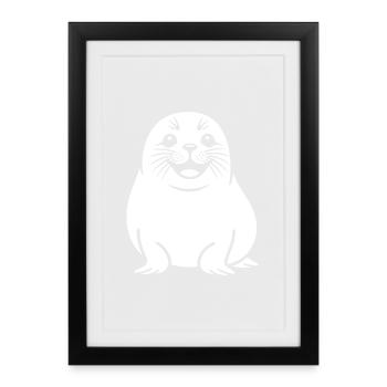 Silhouette de phoque mignonne - Affiche encadrée (27 × 37 cm) - noir - Devant
