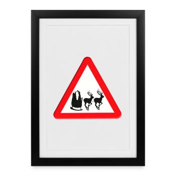 Avertissement de panneaux routiers pour le Père Noël à venir. - Affiche encadrée (27 × 37 cm) - noir - Devant