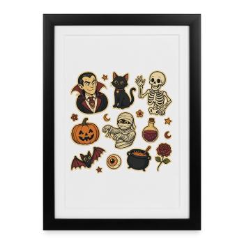 Spooky Halloween Sticker Set - Framed poster (27 × 37 cm) - black - Front