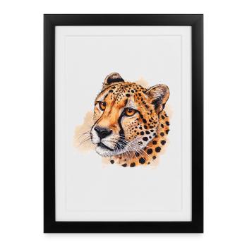 Aquarelle en forme de tête de guépard - Affiche encadrée (27 × 37 cm) - noir - Devant