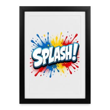 Lettrage de bande dessinée avec des éclaboussures de peinture – Pop Art Sty - Affiche encadrée (27 × 37 cm) - noir - Devant