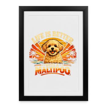 Maltipoo Retro Shirt | 70s Sunset Vintage Dog - Framed poster (27 × 37 cm) - black - Front
