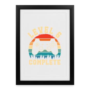 level 6 complete – Enfant 6 ans - Affiche encadrée (27 × 37 cm) - noir - Devant