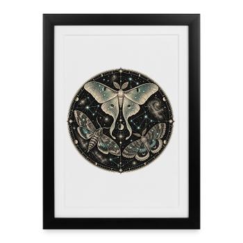 Cosmic butterflies in a mandala - Framed poster (27 × 37 cm) - black - Front