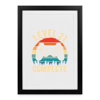 Level 21 complete – Cadeau 21 ans - Affiche encadrée (27 × 37 cm) - noir - Devant