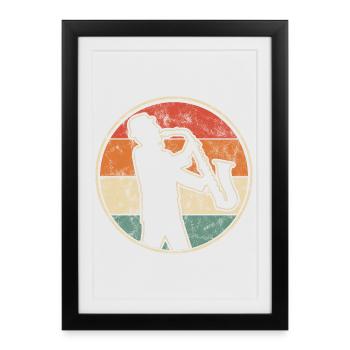 Saxophoniste - Saxophoniste rétro - Affiche encadrée (27 × 37 cm) - noir - Devant