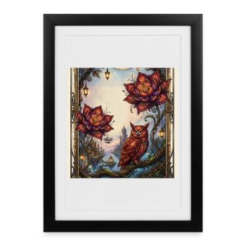 Chouette fleurie et chouette à vapeur - Affiche encadrée (27 × 37 cm) - noir - Devant