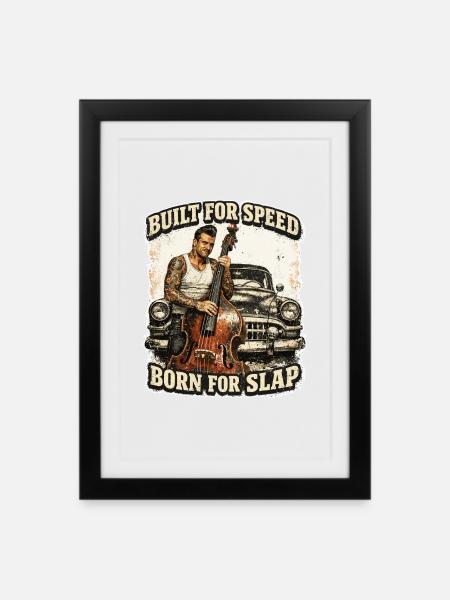 Rockabilly Kontrabass Oldtimer - Built For Speed - Inramad affisch (27 × 37 cm) - svart
