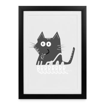 Gray Cat Cartoon Humming Noise - Framed poster (27 × 37 cm) - black - Front