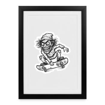 Crazy Skater Sketch - Urban Art - Framed poster (27 × 37 cm) - black - Front