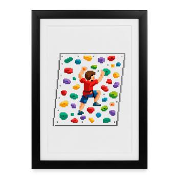 Retro Pixel Art Bouldering 8-Bit Climbing Wall - Framed poster (27 × 37 cm) - black - Front