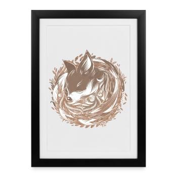 un renard au Terrier - Affiche encadrée (27 × 37 cm) - noir - Devant