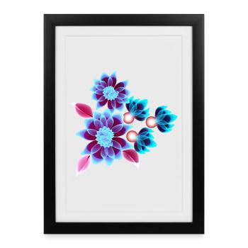 Hypnotic flowers - Fleurs néons - Affiche encadrée (27 × 37 cm) - noir - Devant