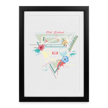 Ghettoblaster retro graffiti - Framed poster (27 × 37 cm) - black - Front