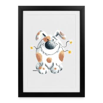 Funny dog with flower - Framed poster (27 × 37 cm) - black - Front