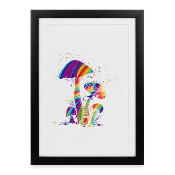 Champignons fantaisie colorés en peinture fluorescente - Affiche encadrée (27 × 37 cm) - noir - Devant
