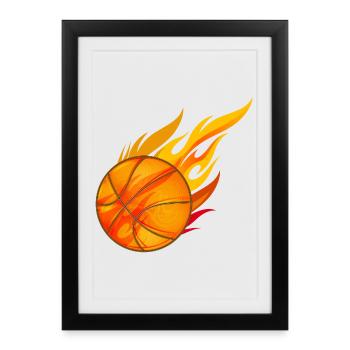 hot glowing basketball on fire - Framed poster (27 × 37 cm) - black - Front