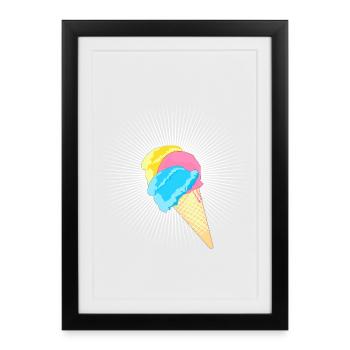 Cornet de crème glacée cornet de crème glacée molle de la crème glacée - Affiche encadrée (27 × 37 cm) - noir - Devant