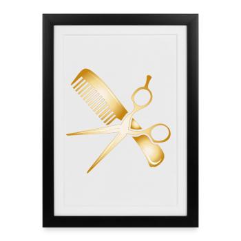 golden hairdresser accessories scissors and comm - Framed poster (27 × 37 cm) - black - Front