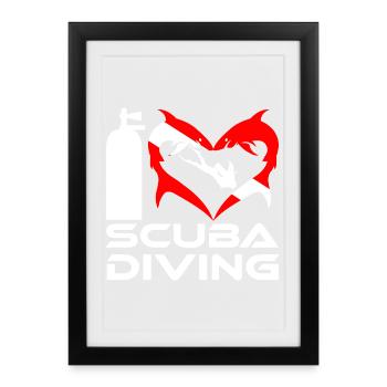 I Love Scuba Diving with Sharks Girl Edition - Affiche encadrée (27 × 37 cm) - noir - Devant