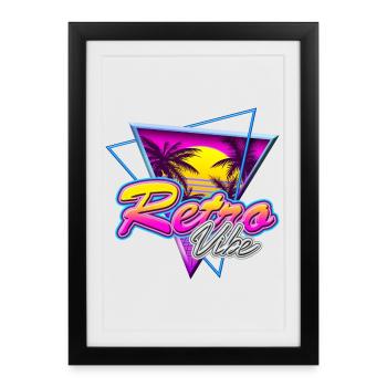 Retro Vibe - Nostalgie Neon Vapor Wave Palm Sunset - Affiche encadrée (27 × 37 cm) - noir - Devant