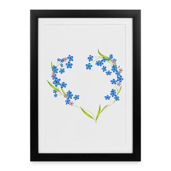 cadre délicat oubli-moi-pas en forme de cœur - Affiche encadrée (27 × 37 cm) - noir - Devant