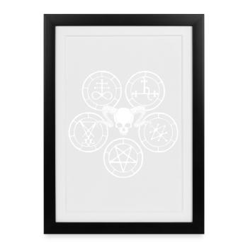 White demon skull and demonic symbols - Framed poster (27 × 37 cm) - black - Front
