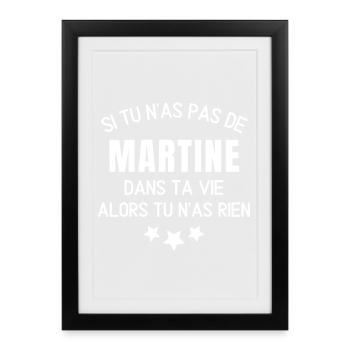 Martine, anniversaire Martine, je suis Martine - Affiche encadrée (27 × 37 cm) - noir - Devant