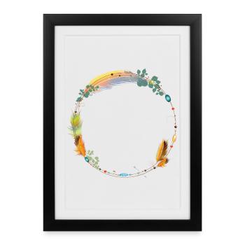cadre délicat fait de plumes et de symboles ethno - Affiche encadrée (27 × 37 cm) - noir - Devant