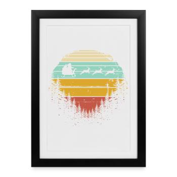 Retro Sled Dogs in Sunset Pines - Framed poster (27 × 37 cm) - black - Front