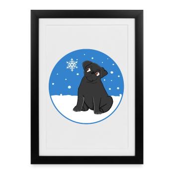 Carlin noir dans la neige - Affiche encadrée (27 × 37 cm) - noir - Devant