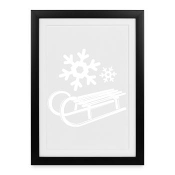 Snow Snowflakes Symbol Crystals Sleigh - Framed poster (27 × 37 cm) - black - Front