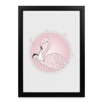 Flamingo brings the baby instead of the stork - Framed poster (27 × 37 cm) - black - Front