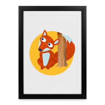 Fox Tree Trunk Forest Nursery Comic Animal Love - Framed poster (27 × 37 cm) - black - Front
