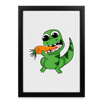 Dino mange des carottes - Affiche encadrée (27 × 37 cm) - noir - Devant