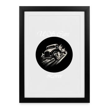 US Cars Lover blanc - Affiche encadrée (27 × 37 cm) - noir - Devant