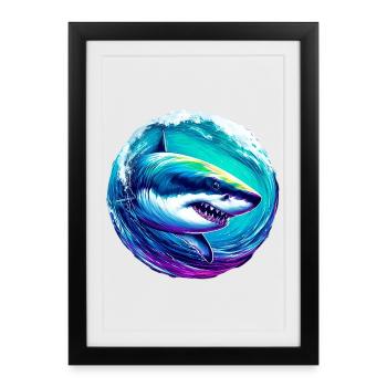 Requin blanc - Affiche encadrée (27 × 37 cm) - noir - Devant