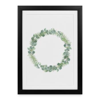 Couronne d’hiver de branches d’eucalyptus et de sapin - Affiche encadrée (27 × 37 cm) - noir - Devant