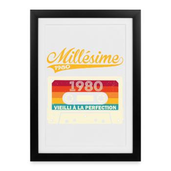 Millésime 1980 Cadeau 43 Ans Anniversaire Humour - Affiche encadrée (27 × 37 cm) - noir - Devant