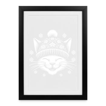 Winter cat - Affiche encadrée (27 × 37 cm) - noir - Devant