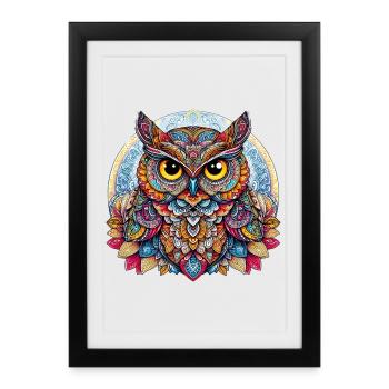 Hibou décoré de Mandalas - Affiche encadrée (27 × 37 cm) - noir - Devant
