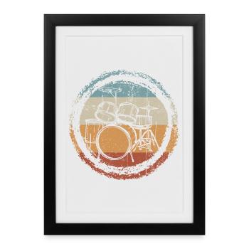 Retro Drum Circle Stamp - Framed poster (27 × 37 cm) - black - Front