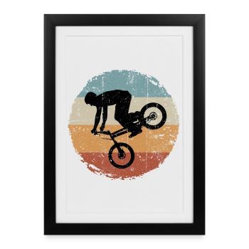 BMX Silhouette Rétro Coucher de soleil - Affiche encadrée (27 × 37 cm) - noir - Devant