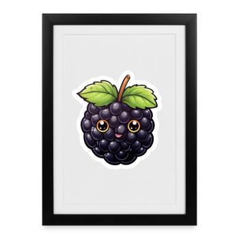 Cute Blackberry Illustration – Kawaii Style - Framed poster (27 × 37 cm) - black - Front