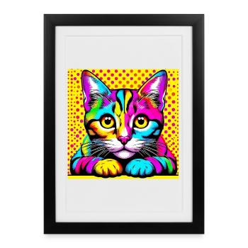 Chat Pop Art - Affiche encadrée (27 × 37 cm) - noir - Devant
