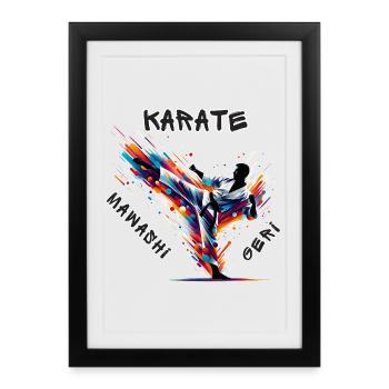 Karate Mawashi Geri - Gerahmtes Poster (27 × 37 cm) - Schwarz - Vorne