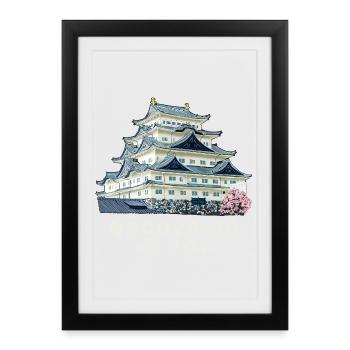 Château de Nagoya, beaux endroits au Japon Dessin - Affiche encadrée (27 × 37 cm) - noir - Devant